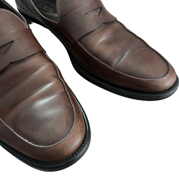 Tod’s Mens Smooth Leather Slip On Penny Loafers Brown US 10 EUC $695 - Picture 7 of 14